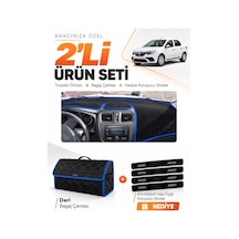 Renault Symbol Uzun Tip.2 2013-2021 Uyumlu Torpido Örtüsü + Deri Bagaj Çantası Seti - Siyah Mavi