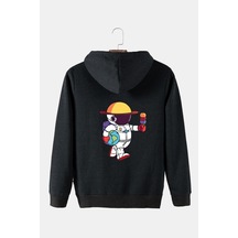 Unisex Antrasit Kapüşonlu Arkası Astronot Baskılı Slim Fit Kanguru Cepli Sweatshirt Antrasit