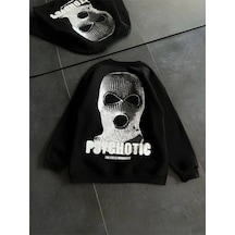 Kışlık Bisiklet Yaka Baskılı Sweatshirt - Siyah