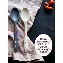 Sert Uçlu Isıya Dayanıklı Silikon 28 Cm Kaşık Gri-krem