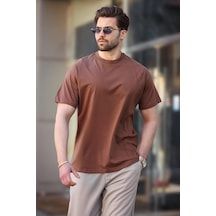Madmext Kahverengi Overfit Erkek T-shirt E7130 Kahverengi