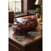 1:32 Metal Çek Bırak Arazi Aracı Toyota Land Cruiser Model Oyuncak Araba - Sesli Işıklı Kırmızı