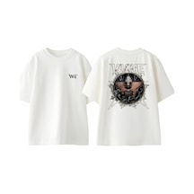 Thewert Vague Tasarım Sırt Baskılı Pamuk Beyaz Oversize T-shirt