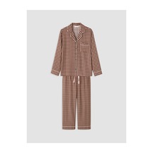Lcw Dream Kahverengi Gömlek Yaka Ekose Kadın Pijama Takımı