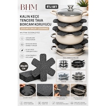 Kalın Keçe Tencere Tava Borcam Koruyucu 6'lı Set 30x30 Cm Çizdirmez Tencere Arası Ayırıcı Mutfak Düzenleyici Siyah