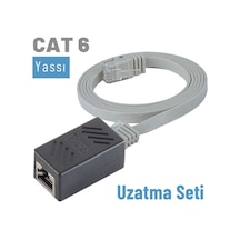 Irenis CAT6 Kablo Uzatma Seti. Yassı Ethernet Kablo ve Ekleyici 3 M-Gri