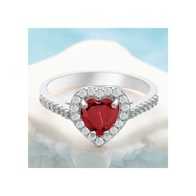 Gümüş Kırmızı Taşlı Kalpli Kadın Yüzük Çok Renkli Çok Renkli