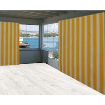 Ceylan Home Balkon Perdesi Sarı Kalın Beyaz Çizgli Ölçü Seçenekli Sarı