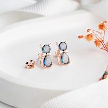 Vaoov 925 Ayar Gümüş Mistik Topaz Taşlı Kedi Küpe Rose Gold