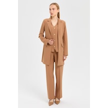 Esswaap Yelek Ceket Pantolon Takım Camel Kahverengi