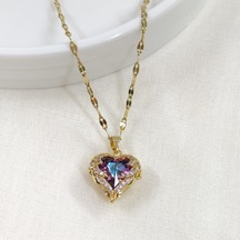 Çelik Mor Taşlı Kalp Kolye 1,5 Cm Beyaz