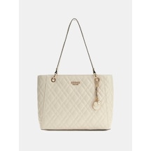 Guess Isemay Logo Patent Shopper Kadın Omuz Çantası Hwgg9628250 Ekru