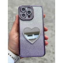 İphone Uyumlu 14 Pro Max Kılıf Simli Taşlı Kalpli Makyaj Aynalı Işıltılı