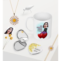 Kişiye Özel En Güzel Anne Karikatürlü Kupa Kalp Ayna Papatya Koly