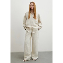 Robalı Cepli Keten Gömlek Taş TAŞ Taş