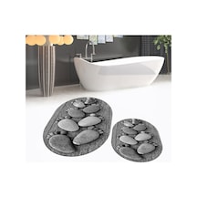 Buççin Online Mağaza Dijital Baskılı Kaymaz Taban Yıkanabilir Oval İkili Banyo Paspas Klozet Takımı, V-o-klozet-15-gri, P Çok Renkli