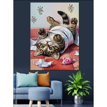 Ahşap Tablo Havluya Sarılı Komik Kedi