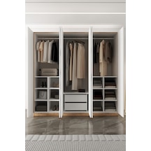 Aeka Ae-2190 Hisar 6 Kapaklı Çok Bölmeli Askılı Ve Raflı Geniş Hacimli Gardırop 210x210 Cm Sonoma - Beyaz