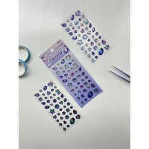 Holografik Galaxy Mavi Mor Işıltılı Tek Yaprak 42 Adet Taş Sticker Seti/etiket/çıkartma 1