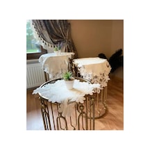 Salon Takımı Çeyizlik Helena Model Krem 5 Parça Keten Dantelli Runner Seti Bzckh607 Çok Renkli