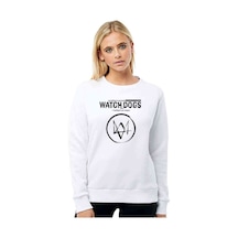 Watch Dogs Logo Baskılı Beyaz Kadın Sweatshirt