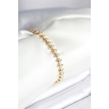 Pirinç Gold Renk Zirkon Taşlı Baklava Model Kadın Bileklik Çok Renkli