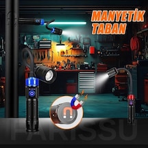 5200 Mah Manyetik Şarjlı Led Çalışma Işığı - 3000 Lümen Esnek Boyunlu Tamir Ve Kamp Feneri Siyah