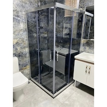 Ustaduş-qorex Marka - 1 Sabit 1 Sürgülü 6 Mm Füme Temper Cam Duşakabin H:190 Özel Seri Krom Aksesuar Diğer