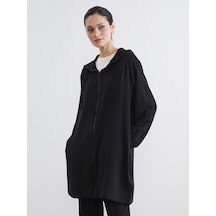 Lcw Modest Siyah Kapüşonlu Oversize Kadın Tunik