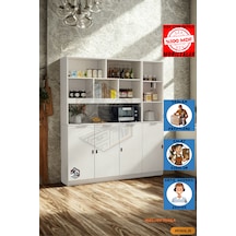 Tamamı Mdf Çok Amaçlı 4 Kapaklı Açık Raflı Kiler Dolabı Mutfak