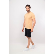 Erkek V Yaka Tshirt Şort Cep Fermuarlı Alt Üst Takım Bej Lacivert