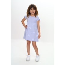 Toontoy Kids Toontoy Kız Çocuk Fiyonk Baskılı Elbise Mavi