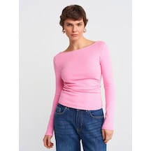 Dilvin 31401 Büzgülü Kayık Yaka Top-pembe Pembe