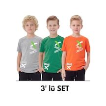 Fyk Kids 3'lü White Yazı Baskılı Yuvarlak Yaka Kısa Kollu Erkek Çocuk Yazlık Tişört Gri - Turuncu