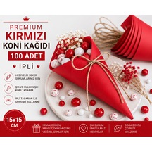 Premium Kırmızı Koni Kağıdı 100 Adet İpli Hediyelik İkram Ve Şeker Sunum Külahı