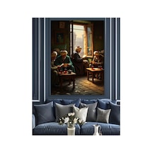Pencere Önünde Yemek Yiyenler Tablosu Yağlı Boya Dokulu Kanvas Tablo Canvas Tablosu