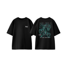 Thewert Konsol Play Tasarım Sırt Baskılı Pamuk Siyah Oversize T-shirt