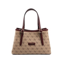 Silver Polo Sp1252 Kadın El Çantası Monogram Koyu Bej-bordo