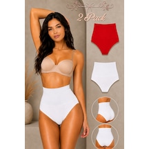 Fit Women Kadın Yüksek Bel Esnek 2 Li Külot Beyaz-kırmızı