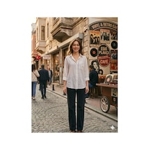 Zdnjeans Kadın Beyaz Rahat Kesim Keten Gömlek