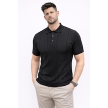 Barlashive Erkek Yazlık Triko Tişört Kısa Kol Polo Yaka Düğmeli T-shirt - Siyah Çok Renkli
