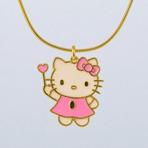 Kahveci.store 925 Ayar Hello Kitty Figürlü Pembe Mine Detaylı Altın Kaplama Gümüş Kolye 22