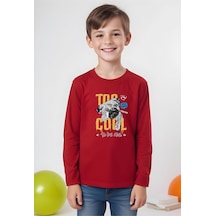 Fyk Kids Erkek Çocuk Top Cool Yazı Baskılı Yuvarlak Yaka Sweatshirt Kırmızı