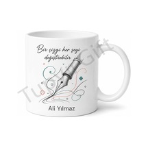 İllüstratör Hediyesi Baskılı Kupa Bardak Özel Tasarım İllüstrasyon Hediye Beyaz / Çok Renkli