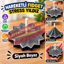 Hareketli Fidget Stress Yıldız Dönen Stres Oyuncağı, Dikkat Ve Odaklanma Oyuncağı Siyahbeyaz