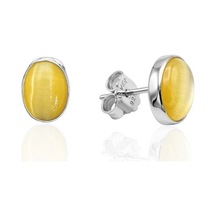 Oya Silver Sarı Sedef Taşlı Oval Gümüş Küpe 0.8x0.6cm Oyok374