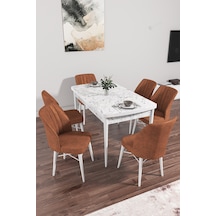 Novana Beyaz Mermer Desen 80x132 Açılır Mutfak Masası 6 Sandalye kiremit