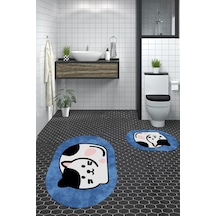Buççin Online Mağaza 3d Dijital Yıkanabilir Kaymaz Kedi Desen İkili Banyo Halısı Paspas Oval Klozet Takımı Polipropilen M Çok Renkli