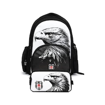 Beşiktaş İkili Okul Çantası Ve Kalemlik Seti Beyaz - Siyah Kartal Baskılı Erkek Çocuk - Setbjk26361c Siyah - Beyaz