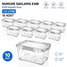 Numune Saklama Kabı 7.5 L - Kilit Kapaklı Kutu 10 Adet